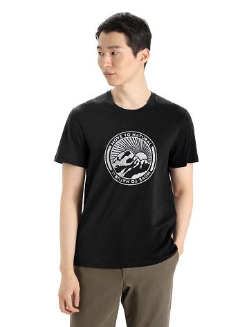 Men's Icebreaker Merino Central Classic Short Sleeve Move to Natural Mountain T Shirts Black | CA 1799WNBY